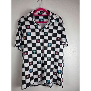 Chubbies Men Med Polo Shirt Checkered Palm Tree Weekend Has Arrived Stretch Golf